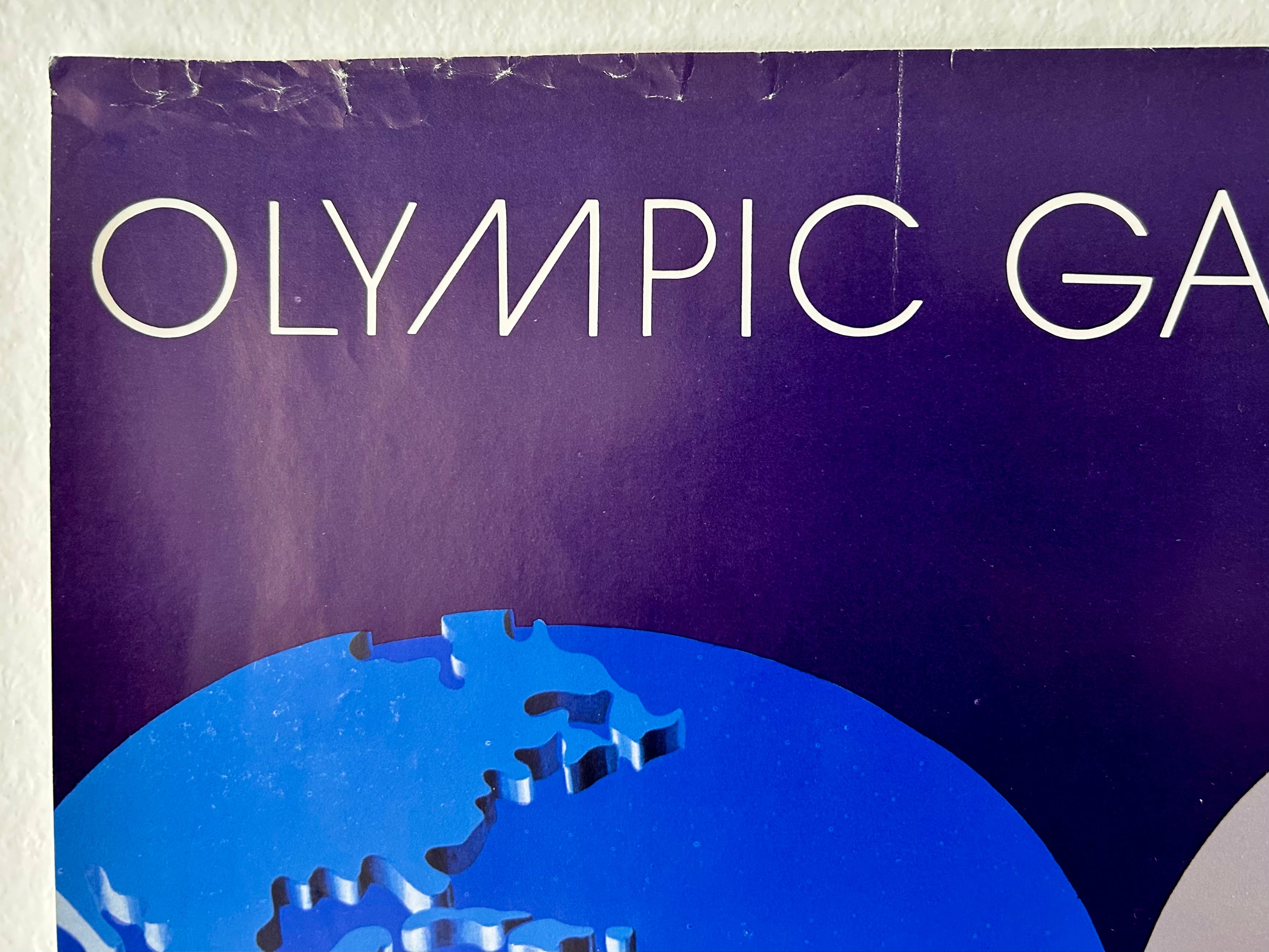 Original 1980 Moscow Olympics Poster – B. Gyurkovich (Hungary) – Olympic Rings World Map Design