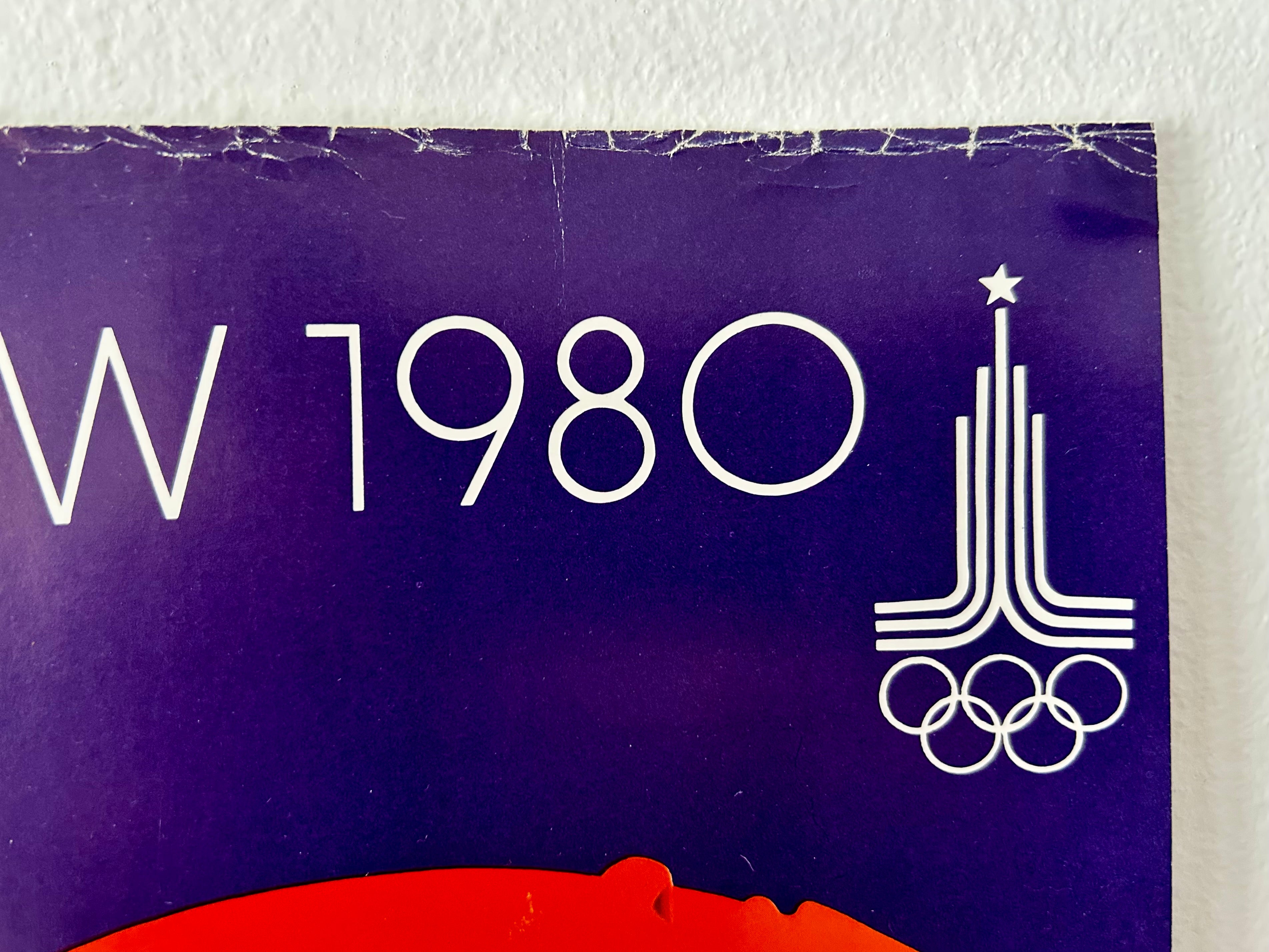 Original 1980 Moscow Olympics Poster – B. Gyurkovich (Hungary) – Olympic Rings World Map Design