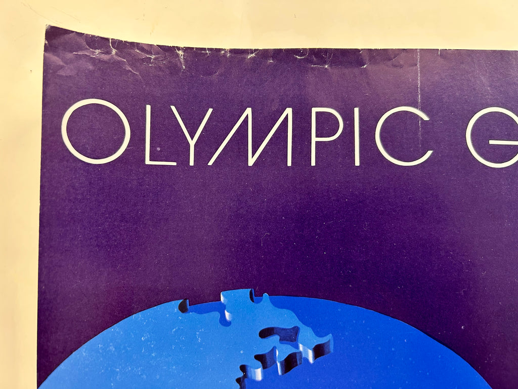 Original 1980 Moscow Olympics Poster – B. Gyurkovich (Hungary) – Olympic Rings World Map Design
