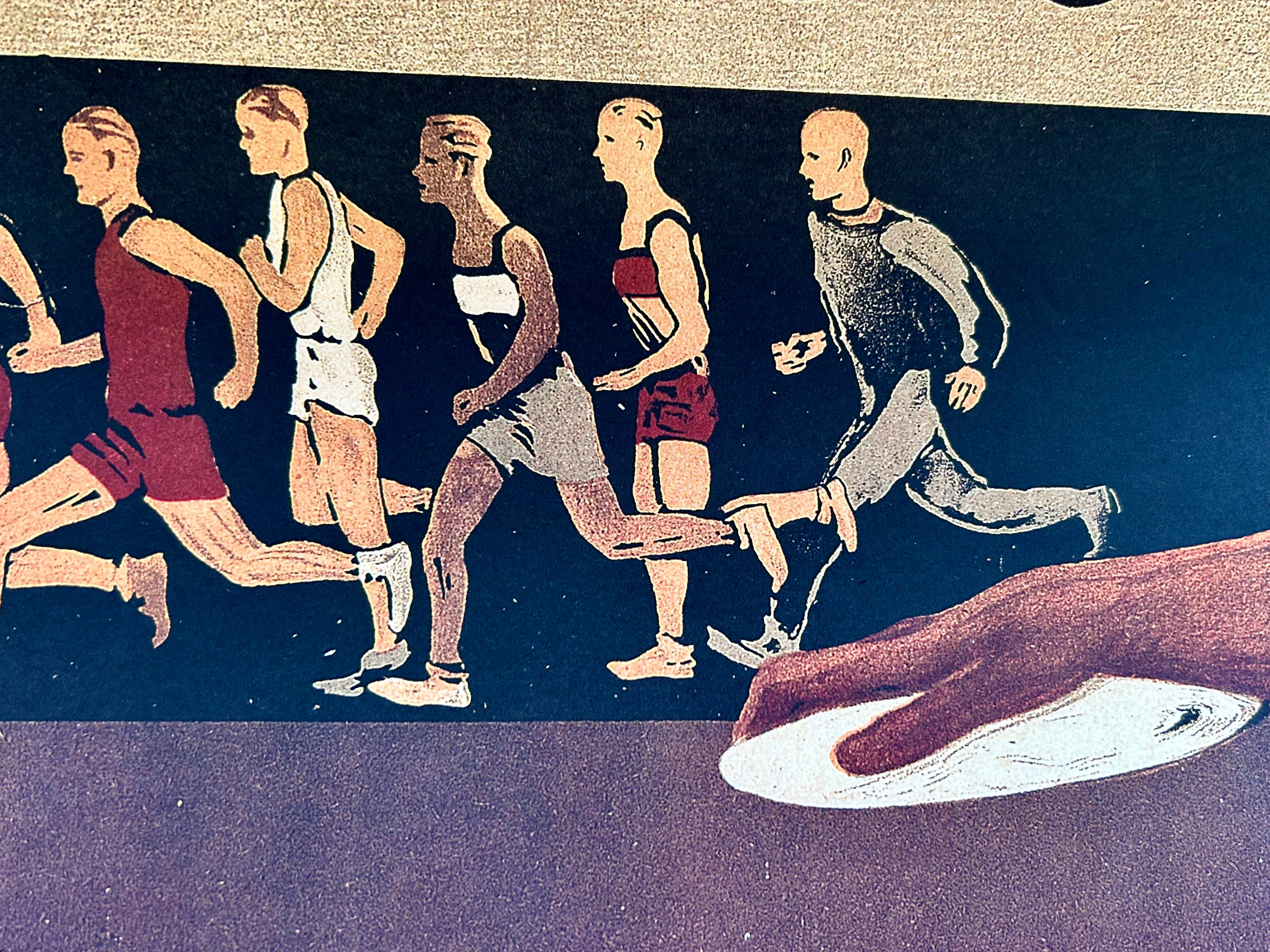 Artistic depiction of runners on a textured surface
