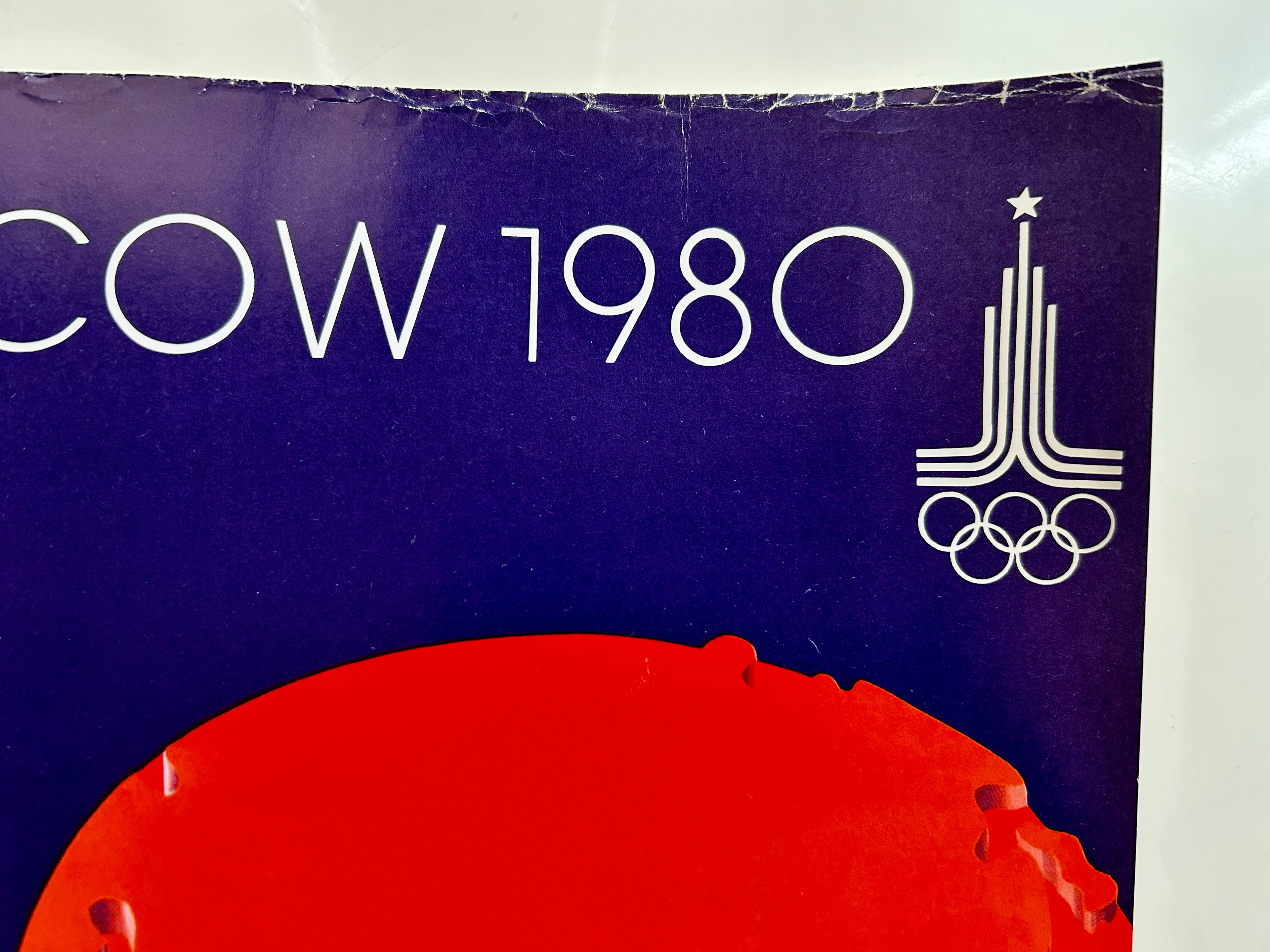Original 1980 Moscow Olympics Poster – B. Gyurkovich (Hungary) – Olympic Rings World Map Design